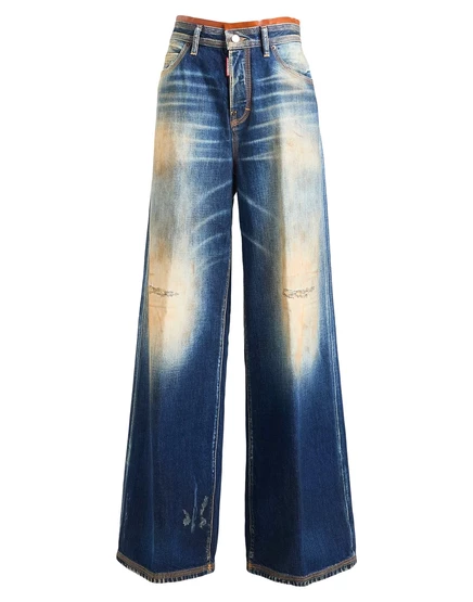 Женские джинсы DSquared2 широкие с вышивкой, синие