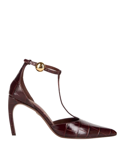 Женские туфли-лодочки Ferragamo с Т-ремешком, тёмно-коричневые