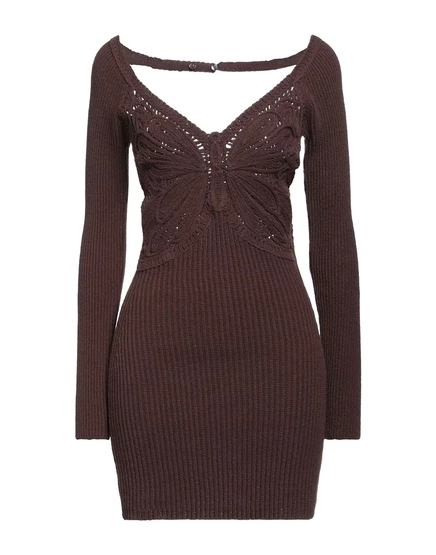 Женское мини-платье Blumarine вязаное с V-образным вырезом, тёмно-коричневое