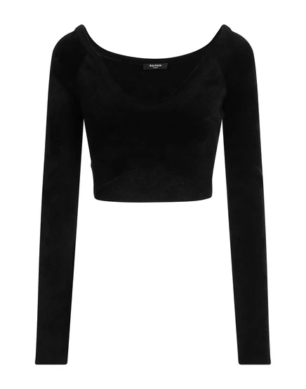 Женский кроп-топ Balmain из синели, чёрный