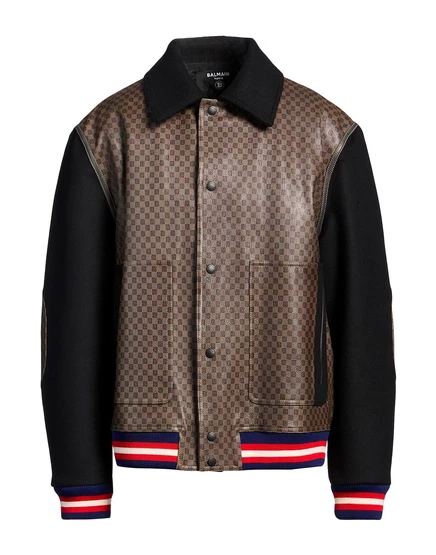 Мужская куртка Balmain колледж кожа и шерсть, голубая