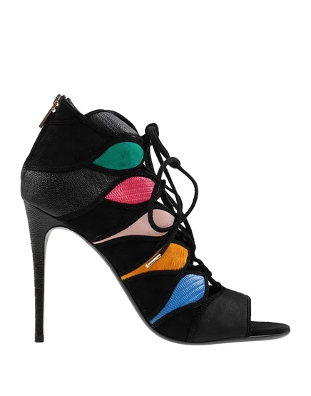 Женские туфли Ferragamo на шпильке комбинированные кожа и замша, черные