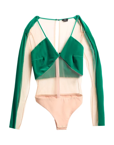 Женское боди Elisabetta Franchi из тюля, зеленое