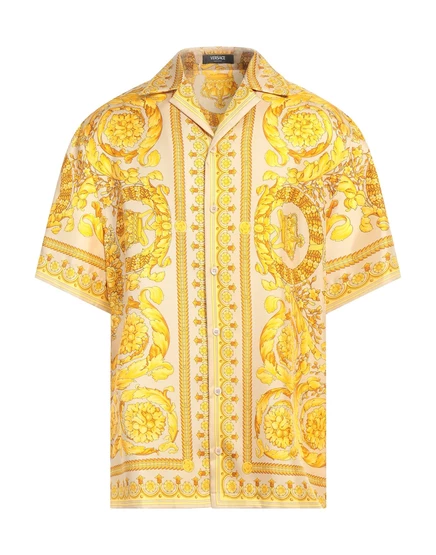 Мужская шелковая рубашка Versace, пастельно-желтая