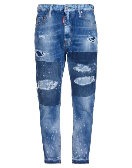 Мужские зауженные джинсы DSquared2 с потертостями, синие