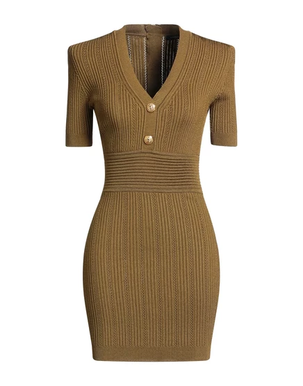 Женское короткое платье Balmain Jadr, зеленое милитари