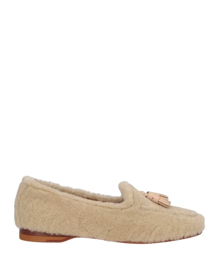 Женские лоферы Santoni с мехом, бежевые