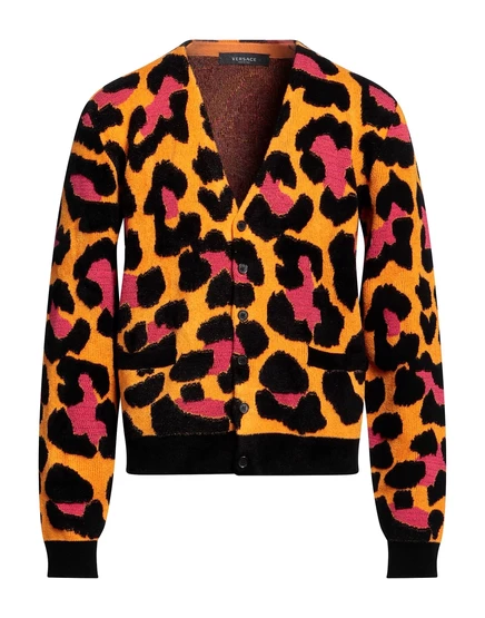 Мужской кардиган Versace, леопардовый, мандариновый