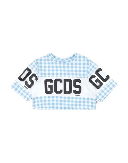 Детская футболка GCDS Mini Junior, клетка, голубая