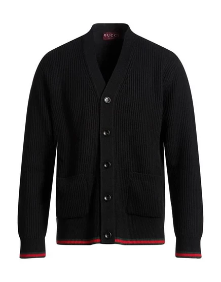 Вязаный кардиган Gucci из шерсти и кашемира в рубчик, черный