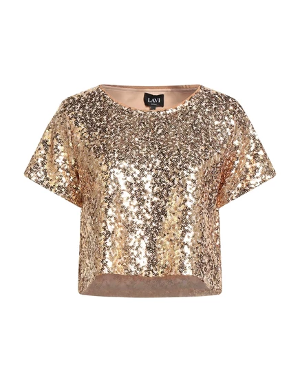 Женский топ LAVI COUTURE кружевной с пайетками, платиновый