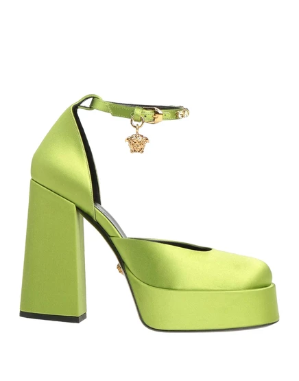 Женские туфли Versace на блочном каблуке, салатовые