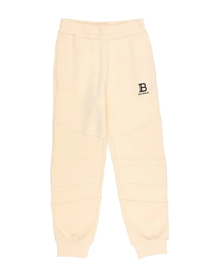 Детские брюки Balmain Junior из хлопка, кремовые