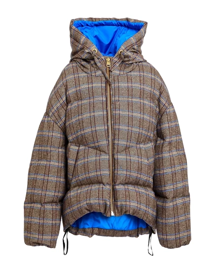 Женский пуховик TRUE NYC Puffers в клетку, тёмно-коричневый