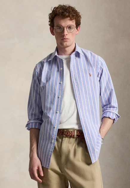 Мужская рубашка Polo Ralph Lauren Custom Fit Striped Oxford, сине-розовая