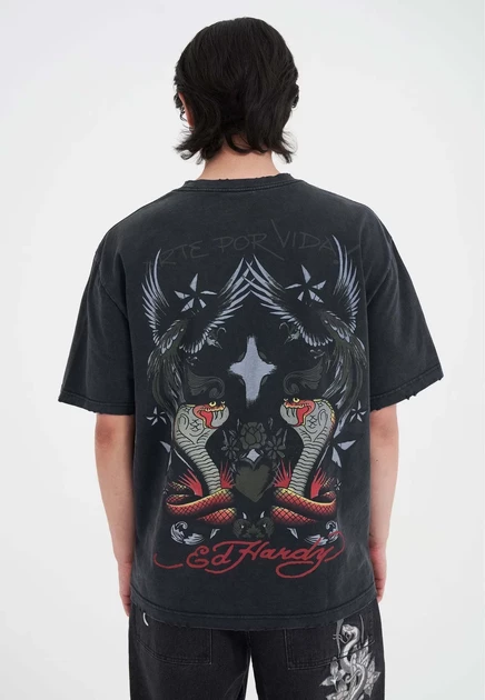 Мужская футболка Ed Hardy RISING RELAXED, угольная