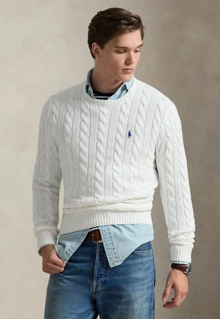 Мужской джемпер Polo Ralph Lauren, косы, белый