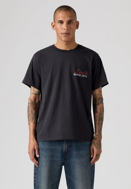 Levi's® RELAXED FIT TEE - Print T-shirt - mid tone heather grey big apple records 1.1 jet black body