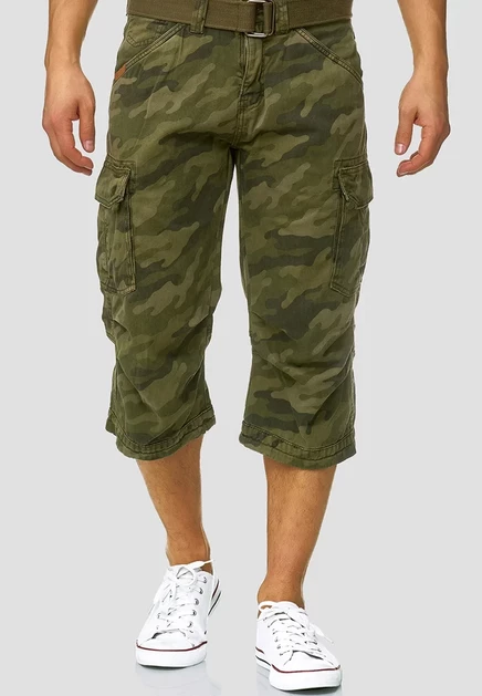 INDICODE JEANS NICOLAS CHECK SHORTS CARGO - Denim shorts - raven mottled dark green