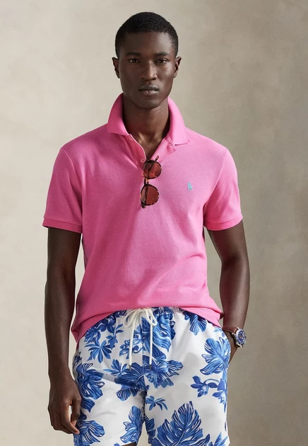 Polo Ralph Lauren CUSTOM SLIM FIT INDIGO MESH POLO SHIRT - Polo shirt - antique cream/c7114 baja pink