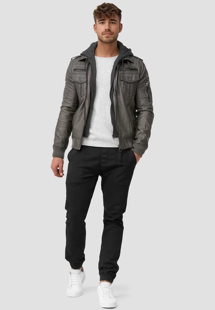 Мужская куртка Indicode Jeans AARON из экокожи, серая