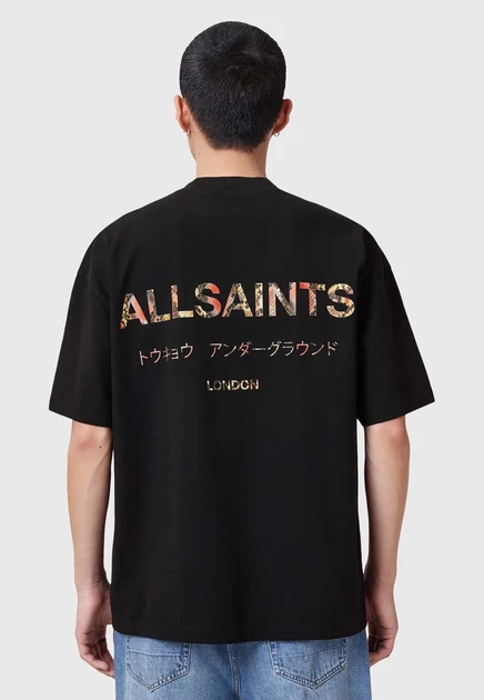 Мужская футболка AllSaints UNDERGROUND, со змеей, черная