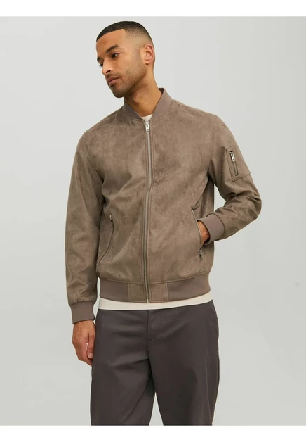 Мужской бомбер Jack & Jones Bomber из экокожи, черно-серый