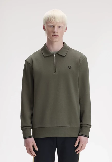 Мужской свитшот Fred Perry HALF ZIP, экрю-зелёный