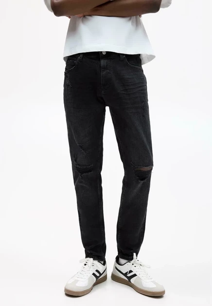 Мужские джинсы Pull&Bear Ripped Skinny Fit, темно-серые