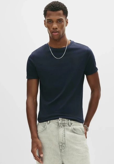 Мужская базовая футболка Pull&Bear Muscle Fit, белая и темно-синяя