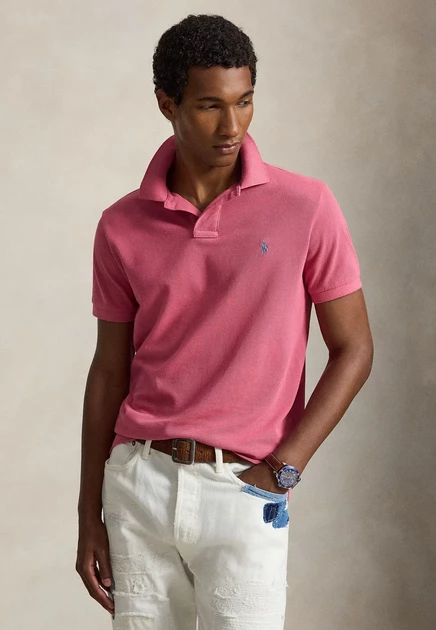 Polo Ralph Lauren CUSTOM SLIM FIT INDIGO MESH POLO SHIRT - Polo shirt - antique cream/c7114 terrace pink