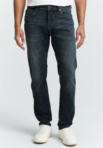 TOM TAILOR TTCURT TAPERED FIT - Straight leg jeans - blue/black denim blue/black denim