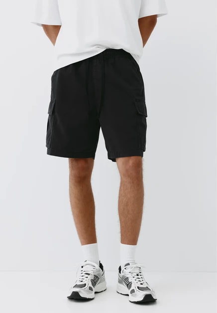 Мужские шорты Pull&Bear Cargo Bermuda, черные