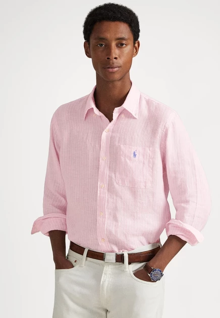 Мужская рубашка Polo Ralph Lauren Sport, льняная, розово-белая