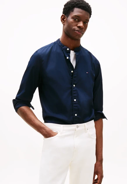 Tommy Hilfiger TH FLEX REGULAR FIT GRANDAD COLLAR SHIRT - Shirt - sweet blue desert sky