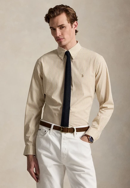 Мужская рубашка Polo Ralph Lauren, хаки-белая