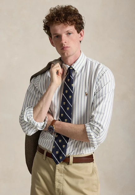 Мужская рубашка Polo Ralph Lauren Custom Fit Striped Oxford, бело-синяя