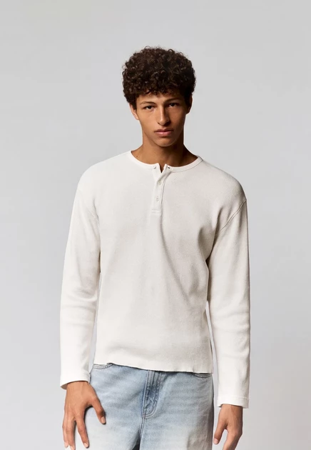 Мужская футболка Bershka с длинным рукавом, белая