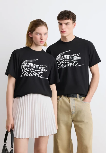 Унисекс футболка Lacoste с принтом, черная