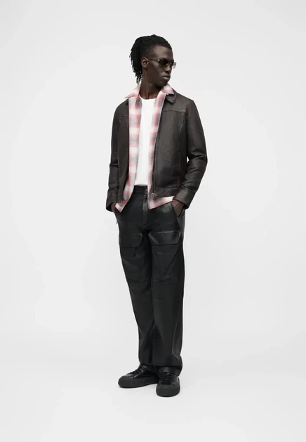 Мужская кожаная куртка AllSaints ALKAN, бордовая