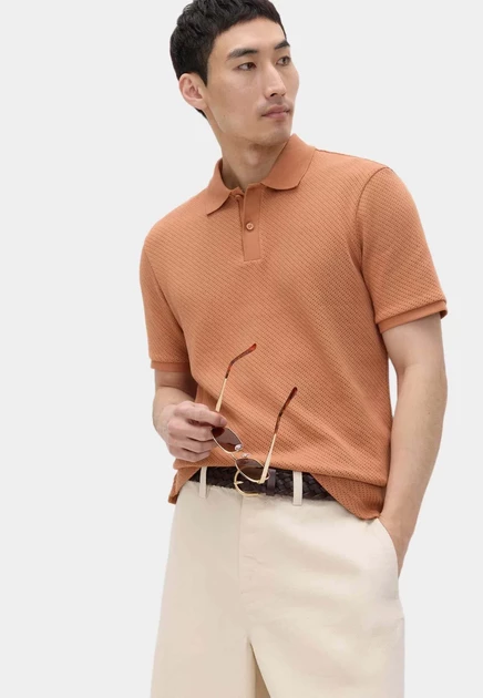 Мужское поло Marks & Spencer Textured Knit, оранжевое