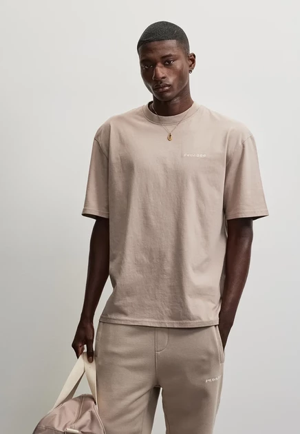 Pegador LOGO OVERSIZED TEE - Basic T-shirt - grey/white washed warm/taupe cream