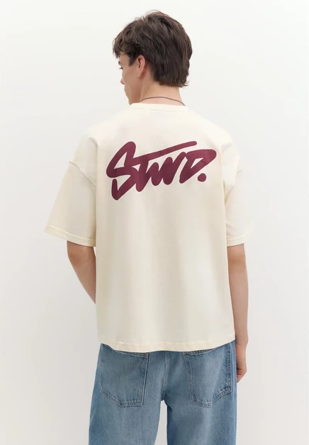 Мужская футболка Pull&Bear STWD Logo, белая