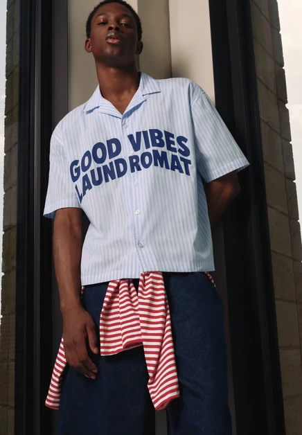 Мужская рубашка Pull&Bear Striped, синяя