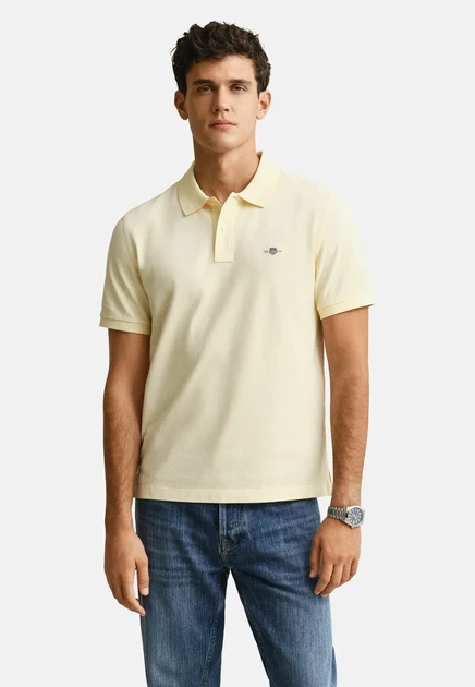 GANT REG SHIELD SS PIQUE POLO - Polo shirt - ceramic grey vanilla yellow