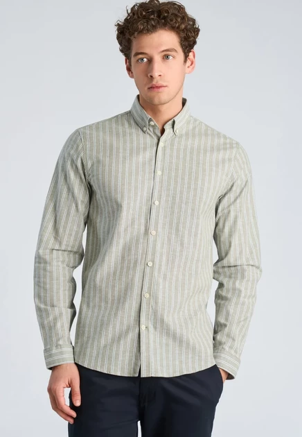 Lindbergh STRIPED SUPERFLEX OXFORD L/S - Shirt - dk stone green
