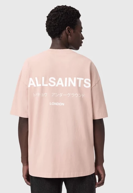 AllSaints UNDERGROUND SS CREW - Print T-shirt - jet black snake salmon