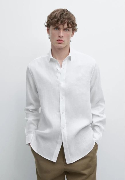 Мужская льняная рубашка Massimo Dutti, белая