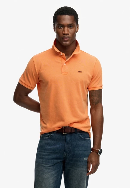 Мужское поло Superdry Co., темно-синее с оранжевым