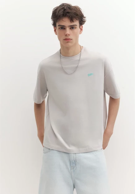 Мужская футболка Pull&Bear с принтом, серая
